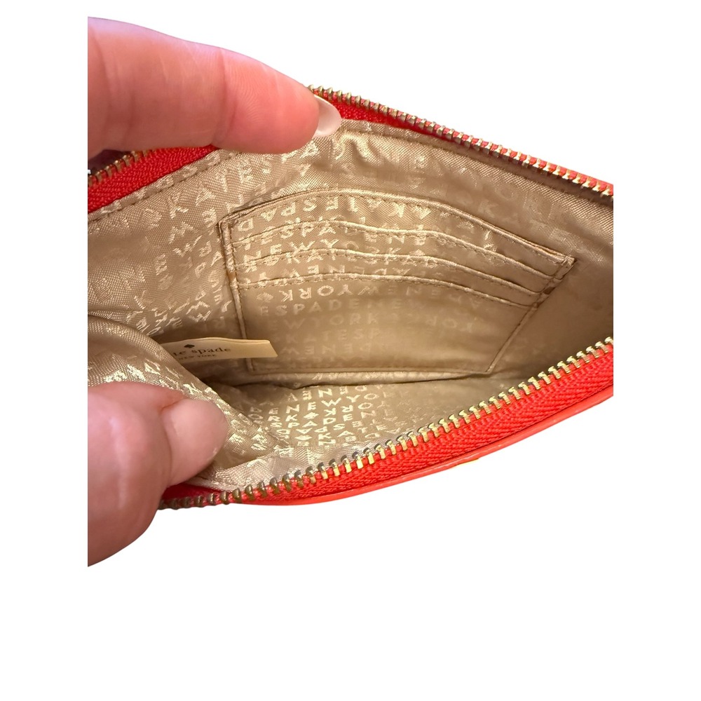 Kate Spade Wristlet Womens Small Red White Chevron Saffiano Zip Pouch - Picture 3 of 4